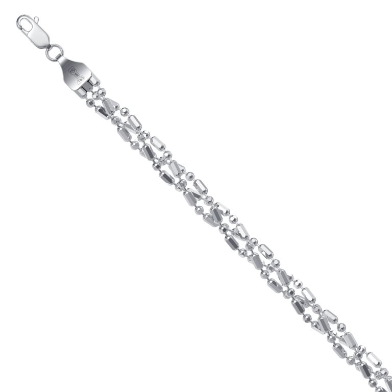 Браслет из родированого серебра 925 пробы НБ22-100-3 д. 2  , плетение: шарик + бочка косичка из трех цепочек