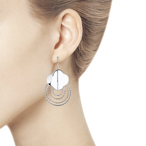 Серьги на петле женские из родированого серебра 925 пробы 94024300