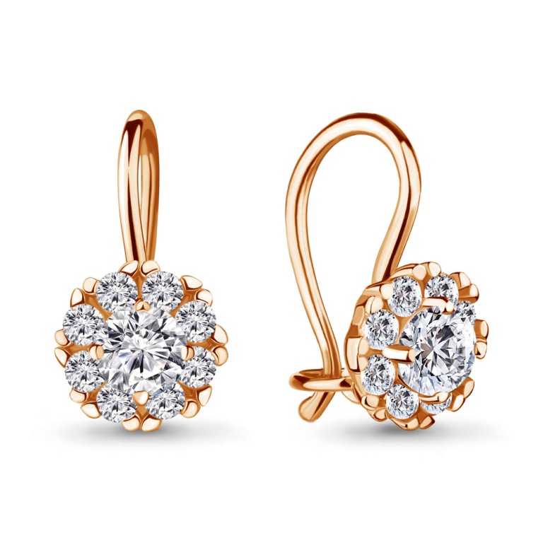 Серьги на петле детские из красного золота 585 пробы 40965А с фианитами