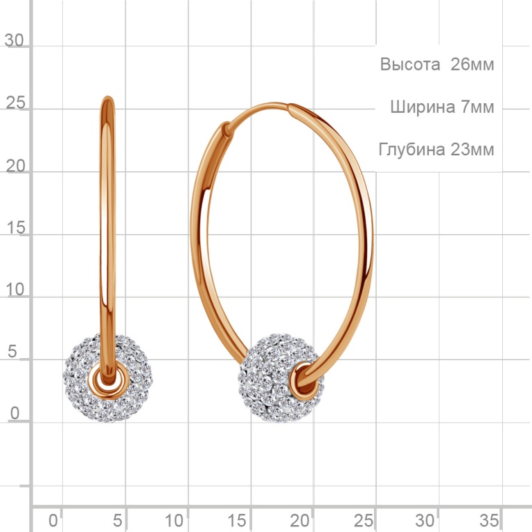 Серьги конго женские из красного золота 585 пробы 49565