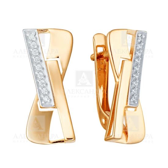 Серьги с английским замком женские из красного золота 585 пробы кл3943а-01 с фианитами