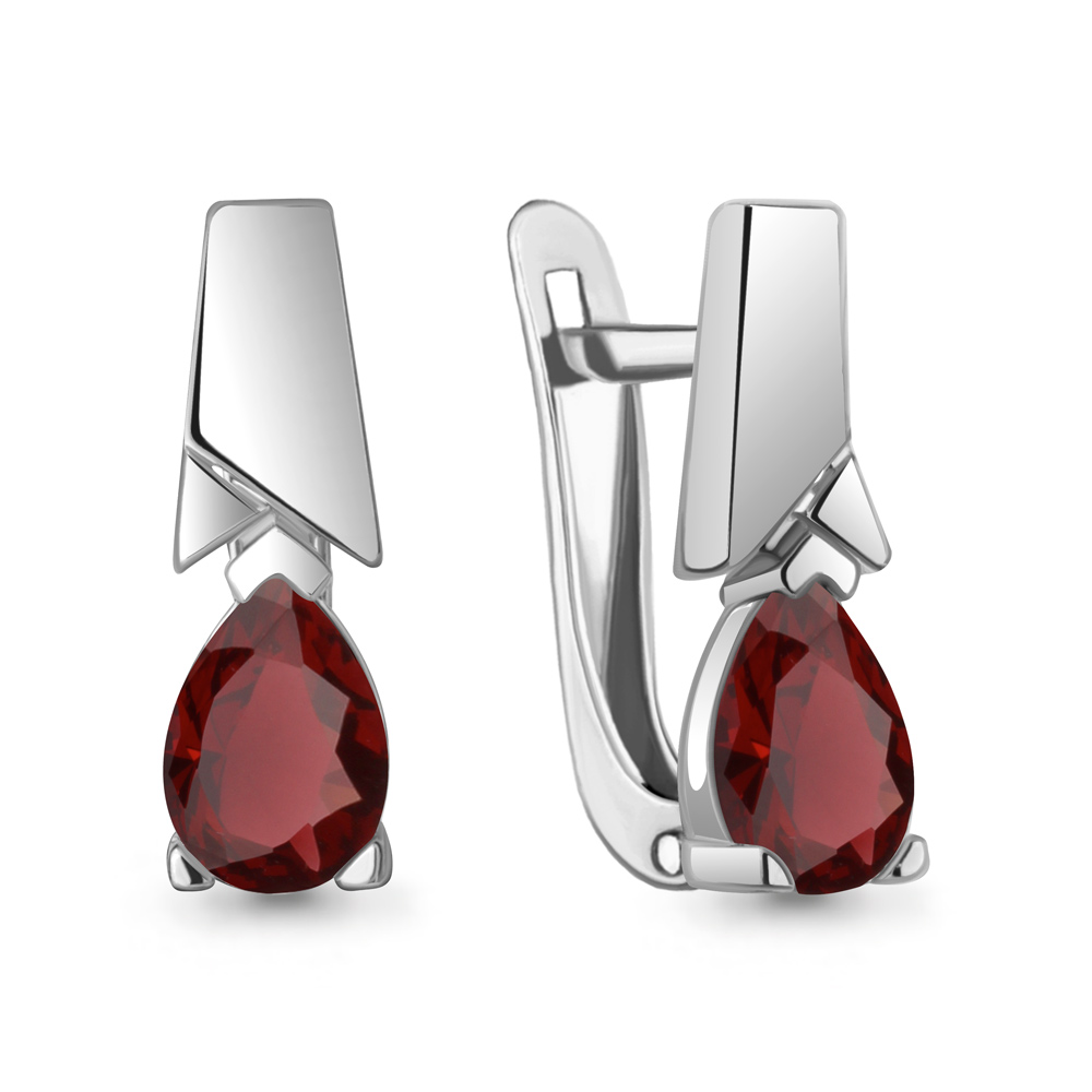 Серьги женские из родированого серебра 925 пробы 4796003 с гранатами