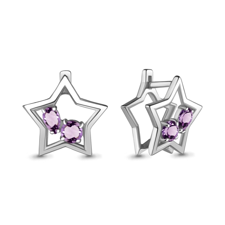 Серьги из родированого серебра 925 пробы 4733304 с аметистами