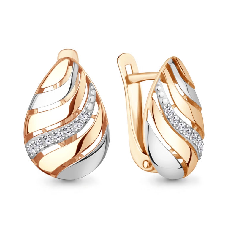 Серьги с английским замком женские из красного золота 585 пробы 400937 с фианитами