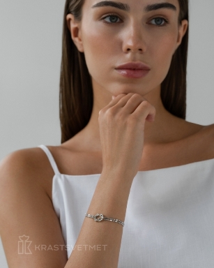 Браслет из родированого серебра 925 пробы НБ22-2018-3 д. 2  , плетение: шарик+бочка узлом 2 пряди