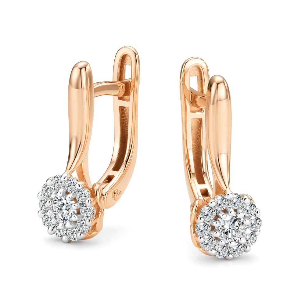 Серьги с английским замком женские из красного золота 585 пробы 27350-100 с бриллиантами