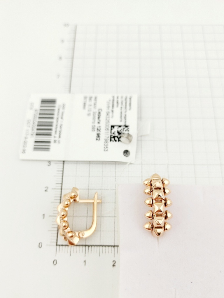 Серьги с английским замком женские из красного золота 585 пробы 120962
