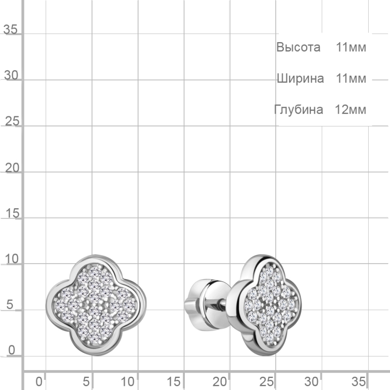 Серьги пусеты гвоздики из родированного серебра 925 пробы 401157А