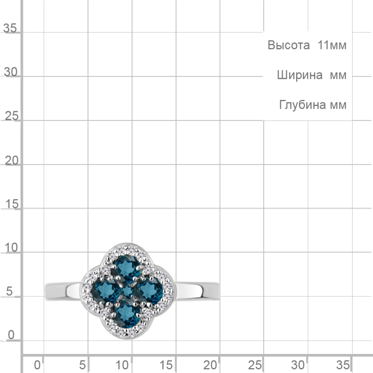 Кольцо из родированого серебра 925 пробы 65032808А с топазами и фианитами
