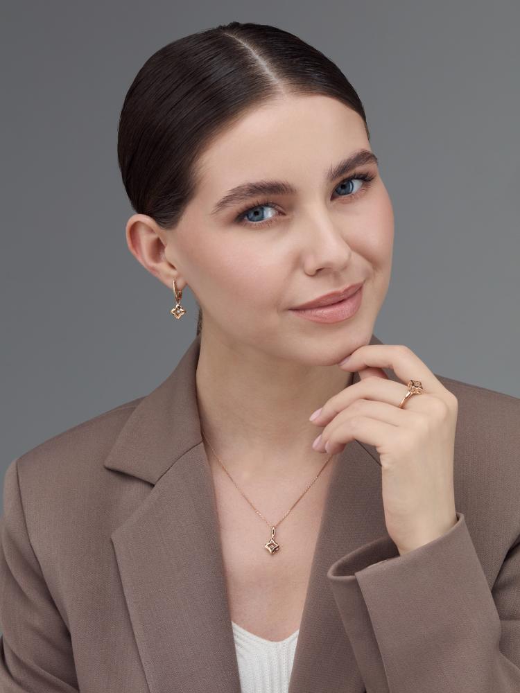 Серьги с английским замком женские из красного золота 585 пробы 26073-100 с бриллиантами
