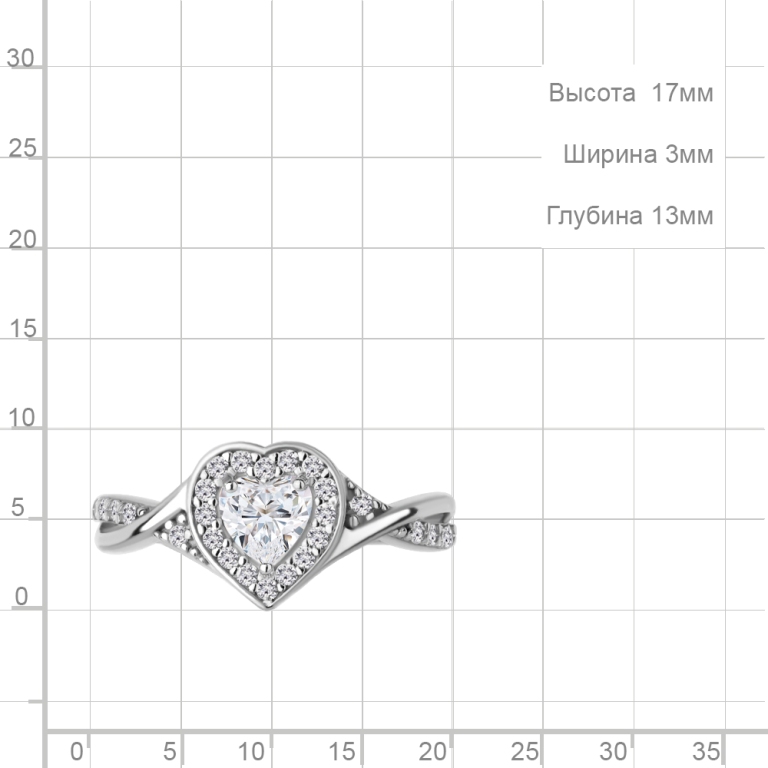 Кольцо из родированого серебра 925 пробы 600413А