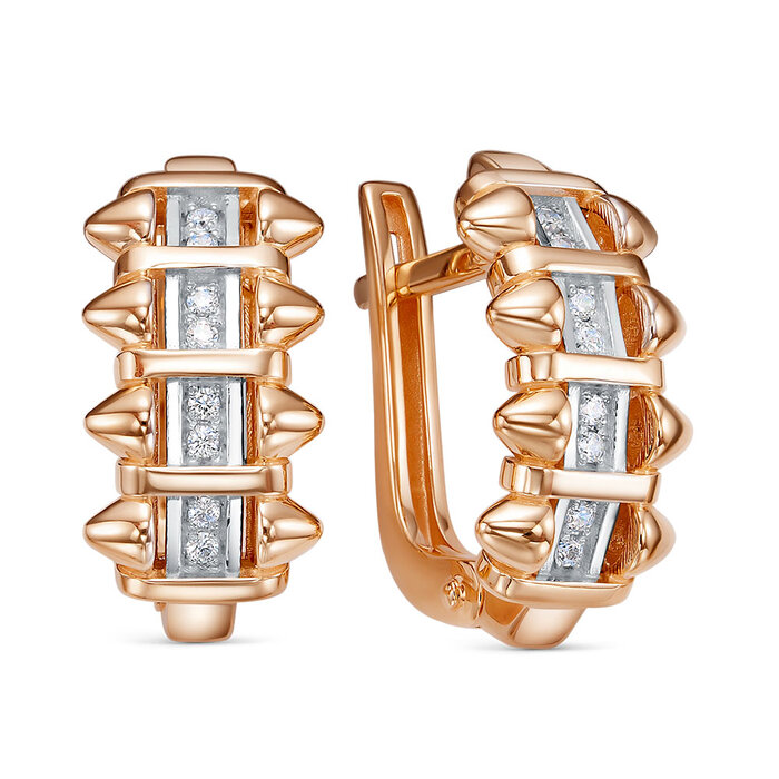 Серьги с английским замком женские из золота 585 пробы 120972 с фианитами