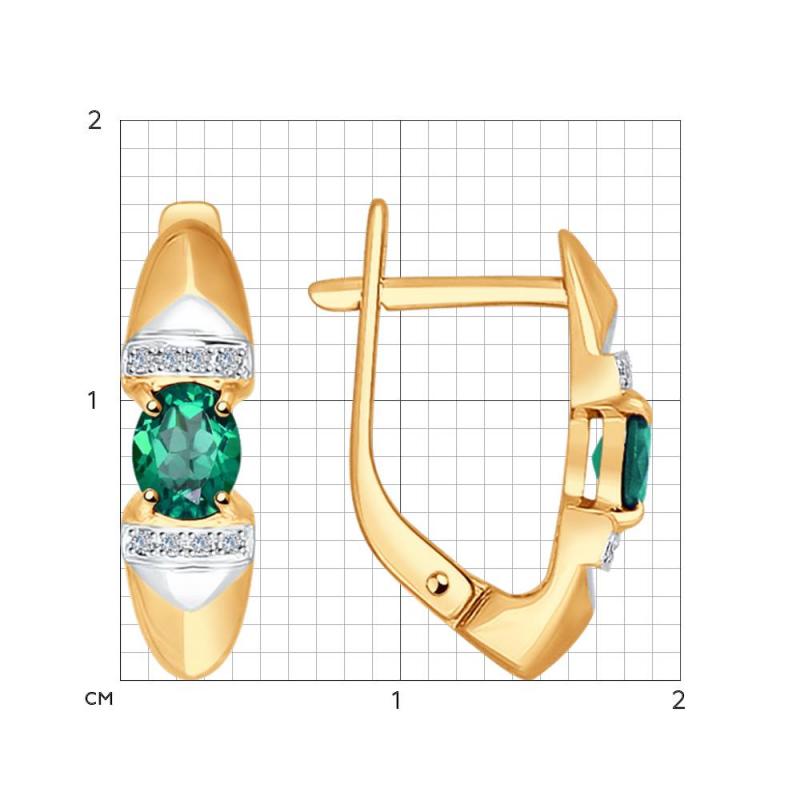 Серьги с английским замком женские из золота 585 пробы 3020421 с бриллиантами и изумрудами