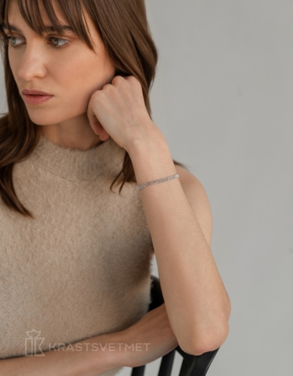 Браслет из родированого серебра 925 пробы НБ22-352-3 д. 1,5  , плетение: перлина 3 пряди