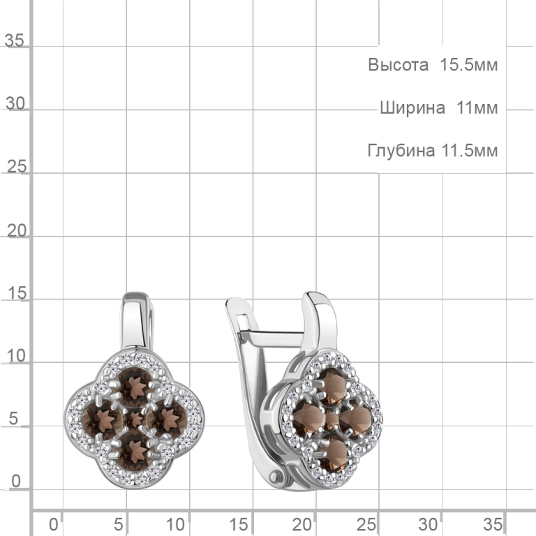 Серьги с английским замком женские из родированого серебра 925 пробы 45029301А