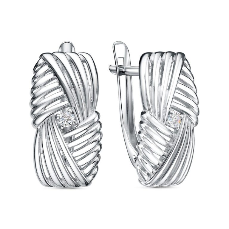 Серьги с английским замком женские из родированого серебра 925 пробы 3101028743