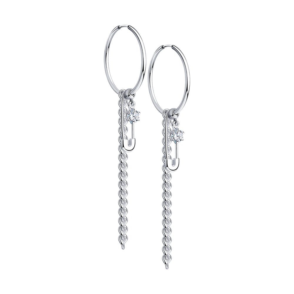Серьги конго женские из родированого серебра 925 пробы 94024273