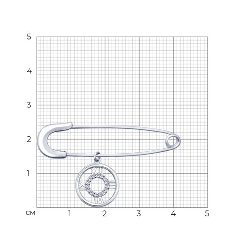 Булавка из родированого серебра 925 пробы 94040150