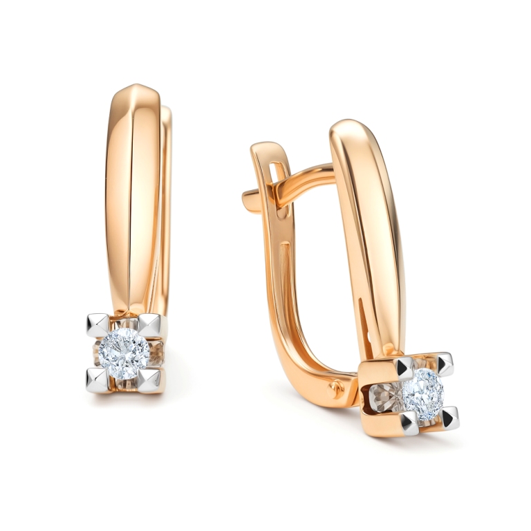 Серьги с английским замком женские из красного золота 585 пробы 26119-100 с бриллиантами