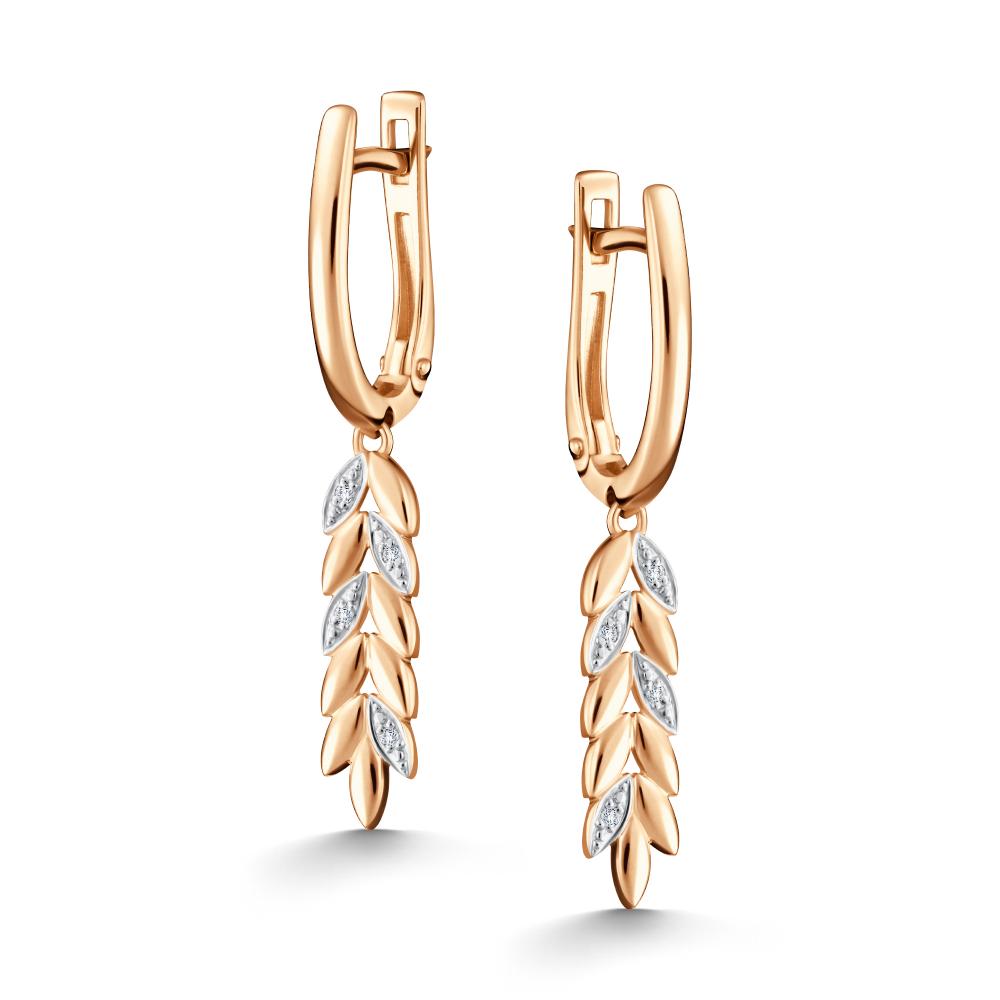 Серьги с английским замком женские из красного золота 585 пробы 24460-100 с бриллиантами