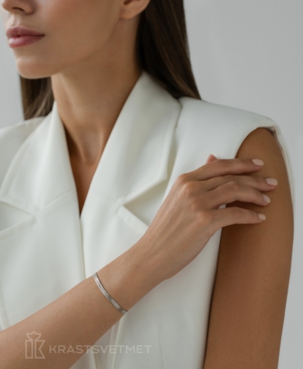 Браслет из родированого серебра 925 пробы НБ22-560-3 д. 0,3  , плетение: снейк 3 пряди