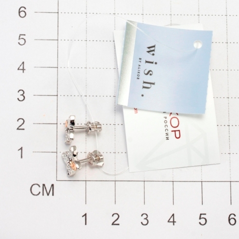 Пусеты из родированого серебра 925 пробы 02-3714/000Б-00 с бриллиантами